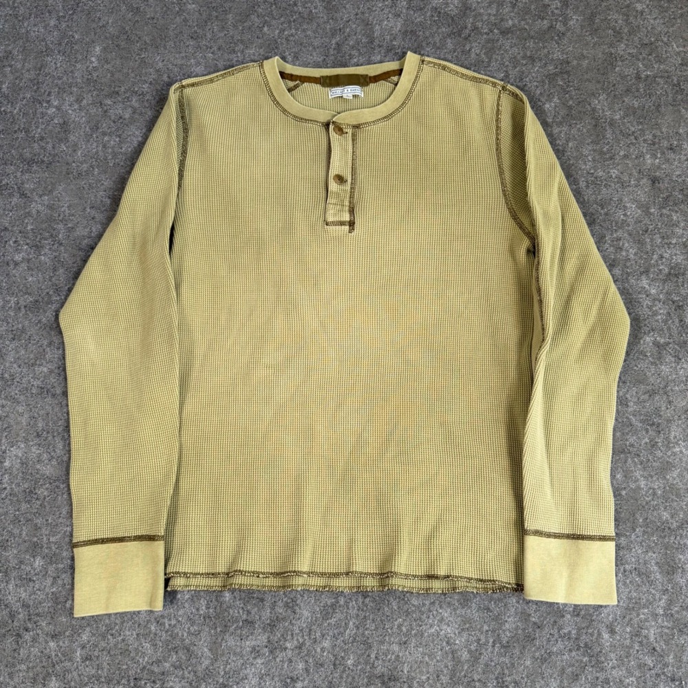 Wallace & Barnes Shirt Mens Waffle Knit Henley Olive Green Cotton Thermal Large